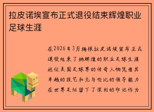 拉皮诺埃宣布正式退役结束辉煌职业足球生涯 拉皮诺埃宣布正式退役结束辉煌职业足球生涯